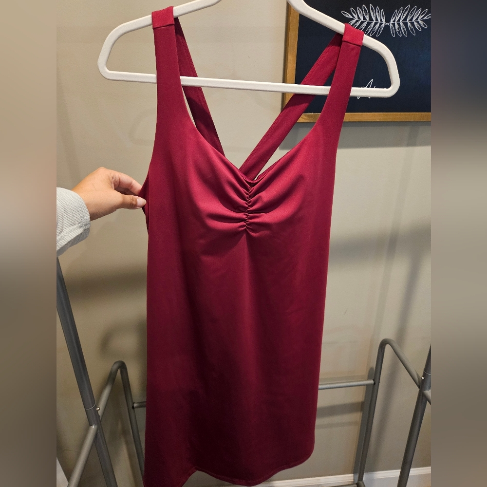 Frankly Womens Tennis Dress XL Maroon Ruched Bust Golf Performance Athletic